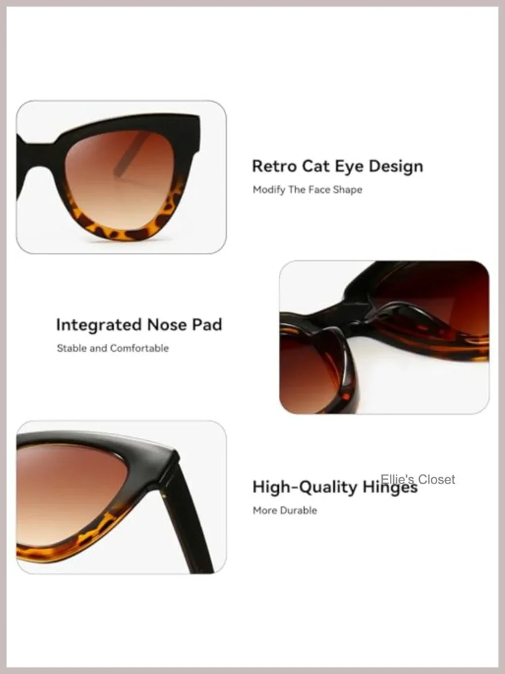 Oversized Cat Eye Sunglasses UV400 Acetate Square Frame